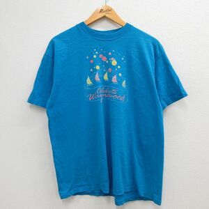 L/古着 ヘインズ 半袖 ビンテージ Tシャツ メンズ 80s Celebrate コットン クルーネック 青 ブルー 23mar22 中古