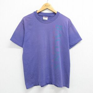 M/古着 半袖 ビンテージ Tシャツ メンズ 90s BACONS コットン クルーネック 紫 パープル 23may11 中古