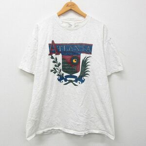 XL/古着 半袖 ビンテージ Tシャツ メンズ 90s アトランタ USAロゴ 大きいサイズ コットン クルーネック 白 ホワイト 霜降り 23mar16 中