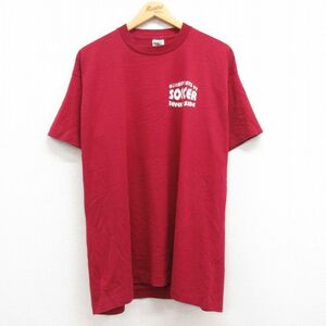 XL/古着 半袖 ビンテージ Tシャツ メンズ 90s サッカー クルーネック エンジ 23mar15 中古