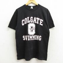 L/古着 半袖 ビンテージ Tシャツ メンズ 90s コルゲート スイミング コットン クルーネック 黒 ブラック 23apr04 中古_画像1