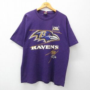 XL/古着 半袖 ビンテージ Tシャツ メンズ 00s NFL ボルチモアレイブンズ 大きいサイズ コットン クルーネック 紫 パープル アメフト ス