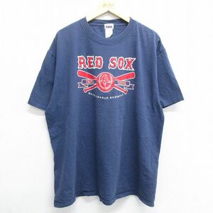 XL/古着 半袖 ビンテージ Tシャツ メンズ 00s MLB ボストンレッドソックス 大きいサイズ コットン クルーネック 紺 ネイビー メジャー