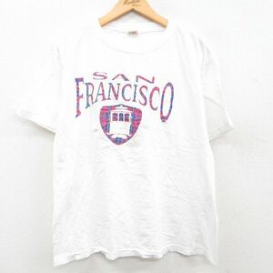 L/古着 半袖 ビンテージ Tシャツ メンズ 80s サンフランシスコ コットン クルーネック 白 ホワイト 霜降り 23mar24 中古