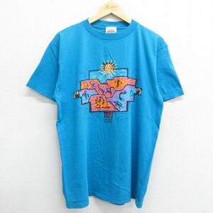 L/古着 半袖 ビンテージ Tシャツ メンズ 00s グランドキャニオン ココペリ ホピ族 クルーネック 青 ブルー 23apr15 中古