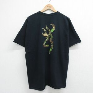 XL/古着 半袖 ビンテージ Tシャツ メンズ 00s BROWNING 大きいサイズ コットン クルーネック 黒 ブラック 23sep08 中古