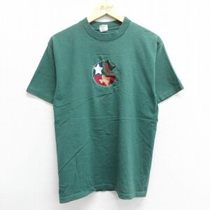 M/古着 半袖 ビンテージ Tシャツ メンズ 90s テキサス ヒューストン 刺繍 クルーネック 緑 グリーン 23apr22 中古