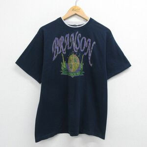 L/古着 半袖 ビンテージ Tシャツ メンズ 00s BRANSON ギター クルーネック 紺 ネイビー 23may11 中古