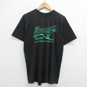 L/古着 ヘインズ 半袖 ビンテージ Tシャツ メンズ 80s THE DISTILLERY クルーネック 黒 ブラック 23apr17 中古