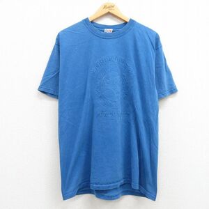 L/古着 半袖 ビンテージ Tシャツ メンズ 90s CWA ニューヨーク コットン クルーネック 青 ブルー 23mar09 中古