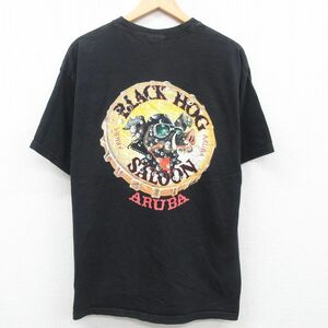 XL/古着 ヘインズ 半袖 ビンテージ Tシャツ メンズ 00s ブタ アルバ コットン クルーネック 黒 ブラック spe 23apr24 中古