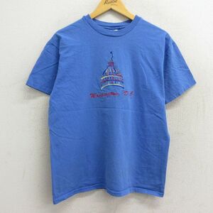 L/古着 半袖 ビンテージ Tシャツ メンズ 90s ワシントンDC 刺繍 コットン クルーネック 青 ブルー 23apr06 中古