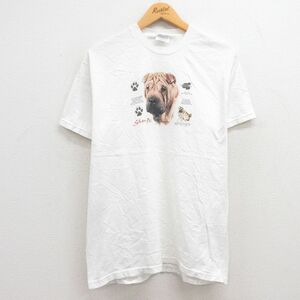 L/古着 ヘインズ 半袖 ビンテージ Tシャツ メンズ 00s 犬 シャーペイ コットン クルーネック 白 ホワイト spe 23jun23 中古