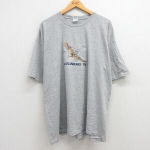 XL/古着 半袖 ビンテージ Tシャツ メンズ 00s ワシ 刺繍 大きいサイズ クルーネック グレー 霜降り 23jun28 中古