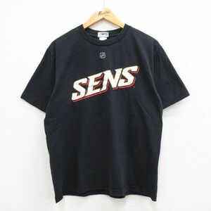 XL/古着 リーボック 半袖 ビンテージ Tシャツ メンズ 00s NHL オタワセネターズ マイクフィッシャー コットン クルーネック 黒 ブラッ