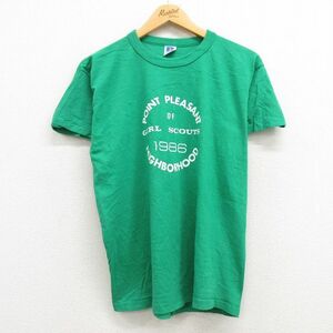 L/古着 ラッセル 半袖 ビンテージ Tシャツ メンズ 80s ガールスカウト コットン クルーネック 緑 グリーン 23mar14 中古