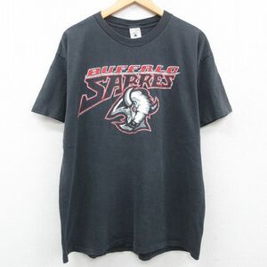 XL/古着 半袖 ビンテージ Tシャツ メンズ 90s NHL バッファローセイバーズ 大きいサイズ コットン クルーネック 黒 ブラック アイスホ