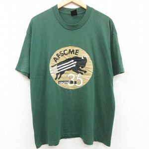 XL/古着 半袖 ビンテージ Tシャツ メンズ 00s バッファロー AFSCME 大きいサイズ クルーネック 濃緑 グリーン 23may11 中古