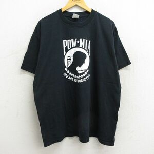 XL/古着 半袖 ビンテージ Tシャツ メンズ 00s ミリタリー POWMIA 大きいサイズ コットン クルーネック 黒 ブラック 23jul14 中古