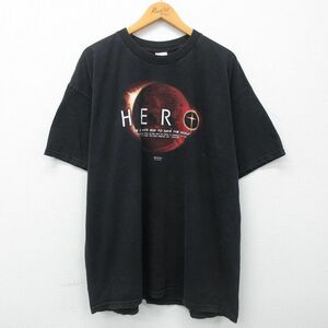 XL/古着 半袖 ビンテージ Tシャツ メンズ 00s HERO 大きいサイズ コットン クルーネック 黒 ブラック 23apr19 中古