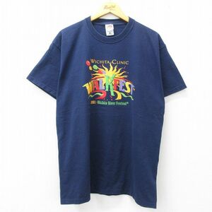 XL/古着 半袖 ビンテージ Tシャツ メンズ 00s フェスティバル ウィチタ 風船 企業広告 コットン クルーネック 紺 ネイビー 23jun23 中