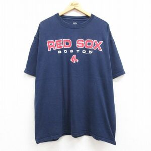 XL/古着 リー Lee 半袖 ビンテージ Tシャツ メンズ 00s MLB ボストンレッドソックス 大きいサイズ コットン クルーネック 紺 ネイビー