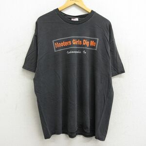 XL/古着 ヘインズ 半袖 ビンテージ Tシャツ メンズ 00s フーターズ 大きいサイズ コットン クルーネック 黒 ブラック 23jul14 中古