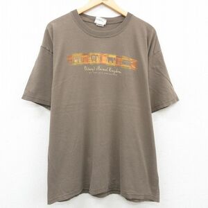 XL/古着 半袖 ビンテージ Tシャツ メンズ 00s ディズニー アニマルキングダム 大きいサイズ コットン クルーネック 茶系 ブラウン 23ju