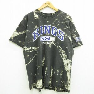 XL/古着 半袖 ビンテージ Tシャツ メンズ 90s NHL ロサンゼルスキングス ホッケーカンパニー コットン クルーネック 黒他 ブラック ブ