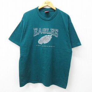 XL/古着 半袖 ビンテージ Tシャツ メンズ 00s NFL フィラデルフィアイーグルス クルーネック 青緑 アメフト スーパーボウル 23jul18 中