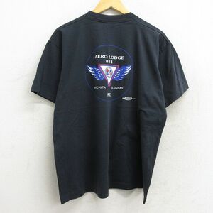 XL/古着 半袖 ビンテージ Tシャツ メンズ 90s AERO LODGE 胸ポケット付き クルーネック 黒 ブラック spe 23apr18 中古