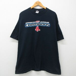 XL/古着 半袖 ビンテージ Tシャツ メンズ 00s MLB ボストンレッドソックス 大きいサイズ コットン クルーネック 紺 ネイビー メジャー