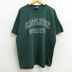 XL/古着 ジャンスポーツ 半袖 ビンテージ Tシャツ メンズ 90s キャッスルトン 大きいサイズ コットン クルーネック 緑 グリーン 23jul2