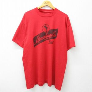 XL/古着 半袖 ビンテージ Tシャツ メンズ 90s ライネンクーゲル ビール インディアン 大きいサイズ クルーネック 赤 レッド 23jul20 中