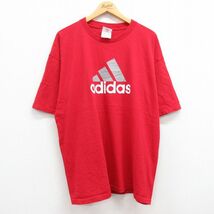 XL/古着 アディダス adidas 半袖 ビンテージ Tシャツ メンズ 90s ビッグロゴ 大きいサイズ コットン クルーネック 赤 レッド 23jul21_画像1