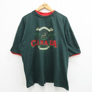 XL/古着 半袖 ビンテージ Tシャツ メンズ 90s シカ CANADA 大きいサイズ コットン クルーネック 濃緑 グリーン spe 23apr13 中古