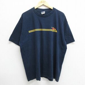 XL/古着 リーボック 半袖 ビンテージ Tシャツ メンズ 90s ビッグロゴ 大きいサイズ コットン クルーネック 紺 ネイビー 23may11 中古