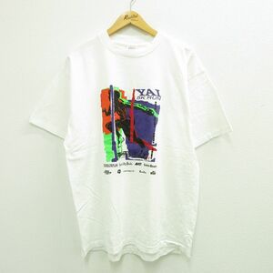 XL/古着 半袖 ビンテージ Tシャツ メンズ 90s YAI 5K RUN 企業広告 大きいサイズ コットン クルーネック 白 ホワイト 23jul24 中古