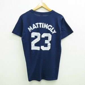 M/古着 半袖 ビンテージ Tシャツ メンズ 80s MLB ニューヨークヤンキース ドンマッティングリー 23 クルーネック 紺 ネイビー メジャー