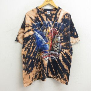 XL/古着 半袖 ビンテージ Tシャツ メンズ 00s トップスリルドラッグスター 大きいサイズ コットン クルーネック 紺 ネイビー ブリーチ