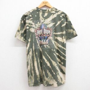 L/古着 半袖 ビンテージ Tシャツ メンズ 90s 地球 BREAK DOWN プロミスキーパーズ コットン クルーネック 緑系 グリーン ブリーチ加工