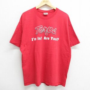 XL/古着 ヘインズ 半袖 ビンテージ Tシャツ メンズ 00s Terps チェビーチェース銀行 大きいサイズ コットン クルーネック 赤 レッド 23