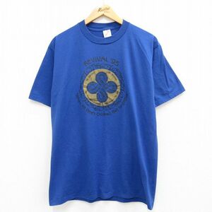 L/古着 半袖 ビンテージ Tシャツ メンズ 90s REVIVAL 95 クルーネック 青 ブルー 23jun14 中古