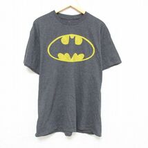 XL/古着 半袖 Tシャツ メンズ DCコミックス バットマン BATMAN バットシグナル クルーネック 濃グレー 霜降り 23apr07 中古_画像1