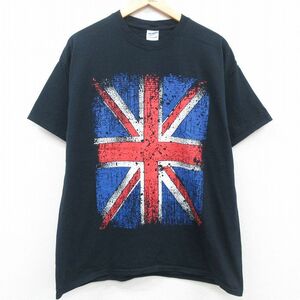 XL/古着 半袖 ビンテージ Tシャツ メンズ 00s ユニオンジャック コットン クルーネック 黒 ブラック 23aug29 中古