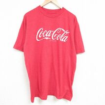 L/古着 半袖 Tシャツ メンズ コカコーラ クルーネック 赤 レッド 霜降り 23apr04 中古_画像1