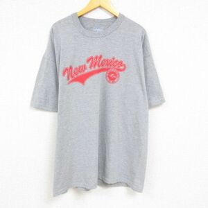 XL/古着 ラッセル 半袖 Tシャツ メンズ ニューメキシコ カレッジ 大きいサイズ ロング丈 クルーネック グレー 霜降り 23may17 中古