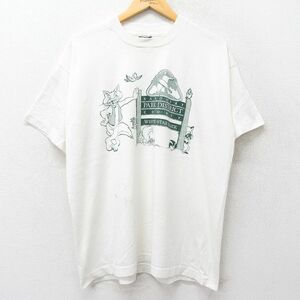 XL/古着 フルーツオブザルーム 半袖 ビンテージ Tシャツ メンズ 90s ホワイトスターパーク ネコ リス 大きいサイズ クルーネック 生成