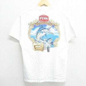 M/古着 半袖 ビンテージ Tシャツ メンズ 90s PENN カジキ コットン クルーネック 白 ホワイト 23jul03 中古