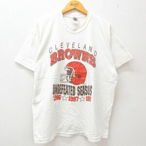 XL/古着 半袖 ビンテージ Tシャツ メンズ 90s NFL クリーブランドブラウンズ 大きいサイズ コットン クルーネック 白 ホワイト アメフ